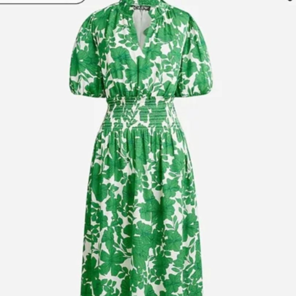 NWT j crew smocked-waist short-sleeve dress greenhouse floral size M